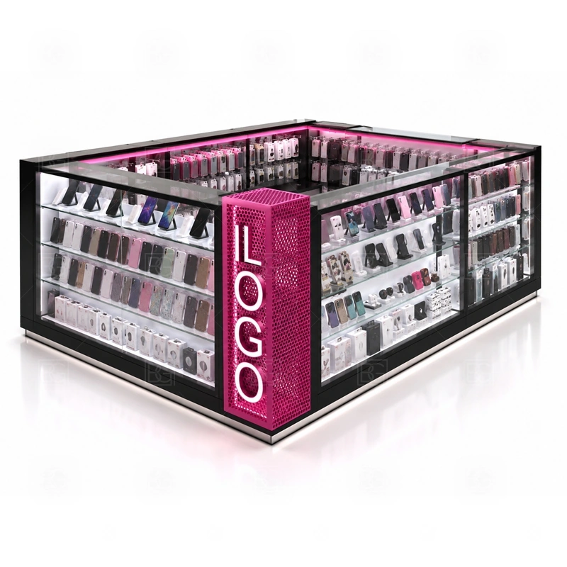 Compact Cell Phone Kiosk for Shopping Mall with a compact phone kiosk with tight counter planning, visible accessory display, and efficient staff access shown in the compact cell phone kiosk for shopping mall product photos for cell phone accessory and device display