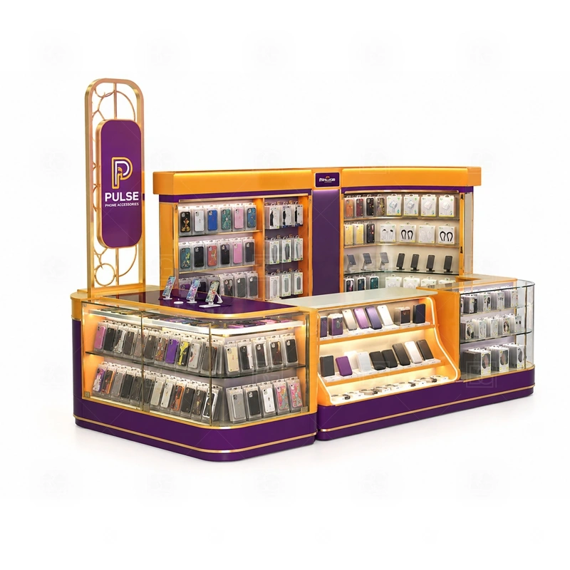 Compact Shopping Mall Phone Kiosk for Retail Business with a compact phone kiosk with tight counter planning, visible accessory display, and efficient staff access shown in the compact shopping mall phone kiosk for retail business product photos for phone retail and mall accessory sales