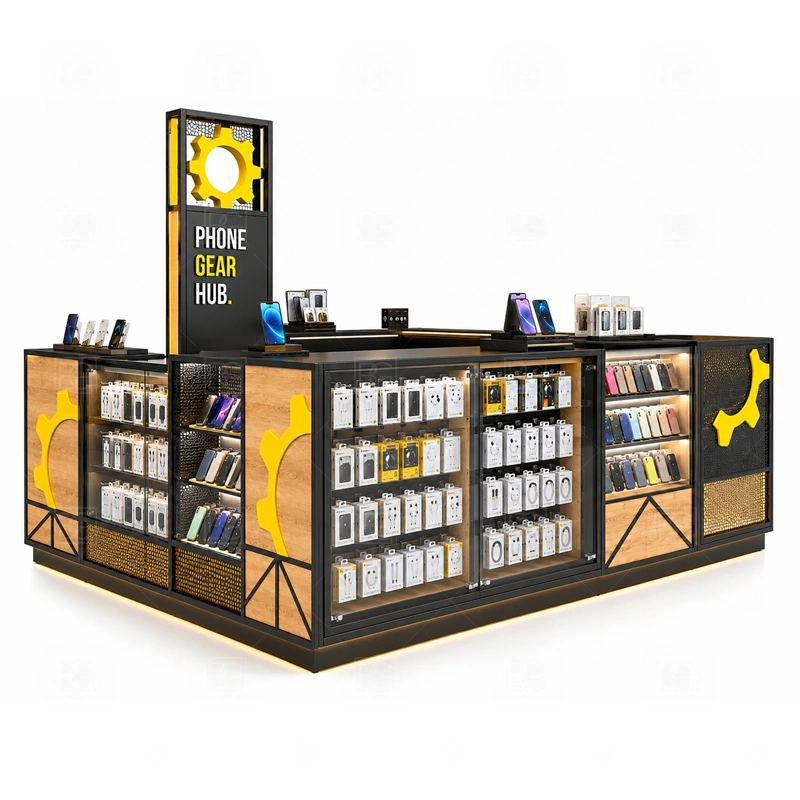 Custom Cell Phone Kiosk for Sale service area for sales, checkout, repair consultation, pickup, and packing zones arranged around the buyer operation shown in the custom cell phone kiosk for sale product photos; the kiosk can follow sales counter, POS area, packing surface, and staff-side storage