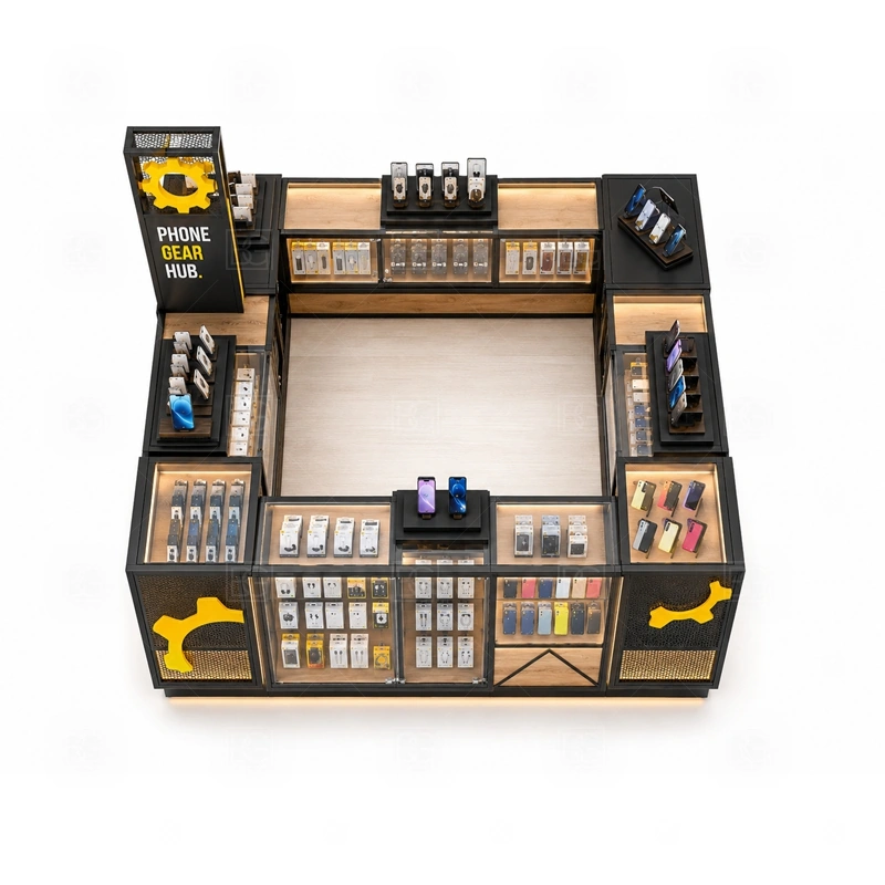 Custom Cell Phone Kiosk for Sale storage detail for drawers, lockable cabinets, cable routes, and stock sections planned from the operator checklist shown in the custom cell phone kiosk for sale product photos, with a stronger first impression at browsing distance plus practical checkout close to the display