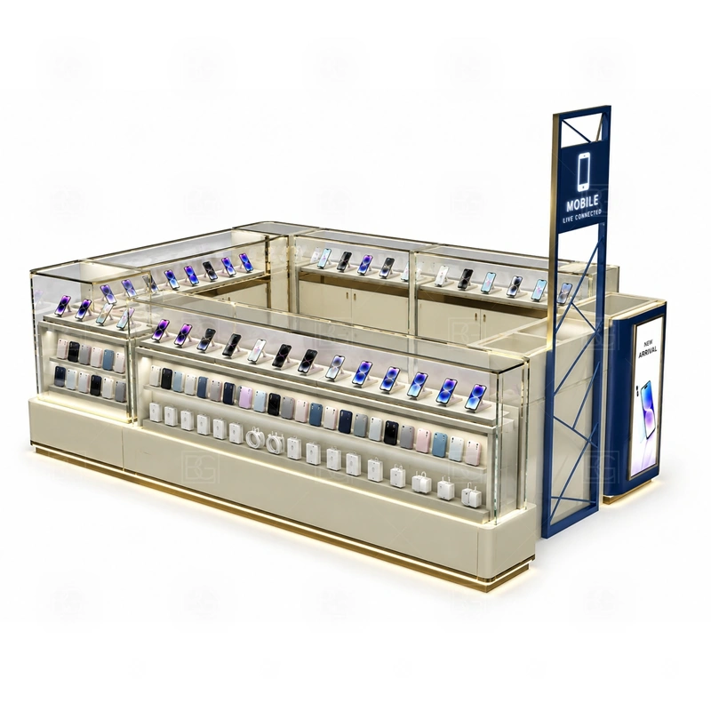 Luxury Cell Phone Display Counter for Retail Business service area for consultative selling, premium product recommendation, checkout, and careful product handoff shown in the luxury cell phone display counter for retail business product photos; the kiosk can follow sales counter, POS area, packing surface, and staff-side storage