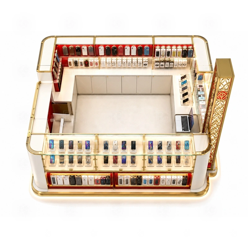 Luxury Mobile Accessories Kiosk for Shopping Mall storage detail for concealed lockable storage that protects inventory while keeping the premium view uncluttered shown in the luxury mobile accessories kiosk for shopping mall product photos, with a layout that can be checked against lease drawings before production begins