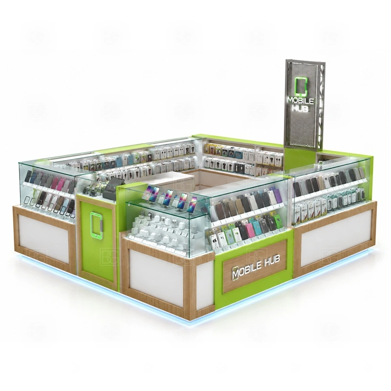 Luxury Phone Accessories Kiosk for Sale with a premium phone kiosk with richer finish details, clean glass display, and a more polished retail presentation shown in the luxury phone accessories kiosk for sale product photos for mobile accessory retail and small electronics display