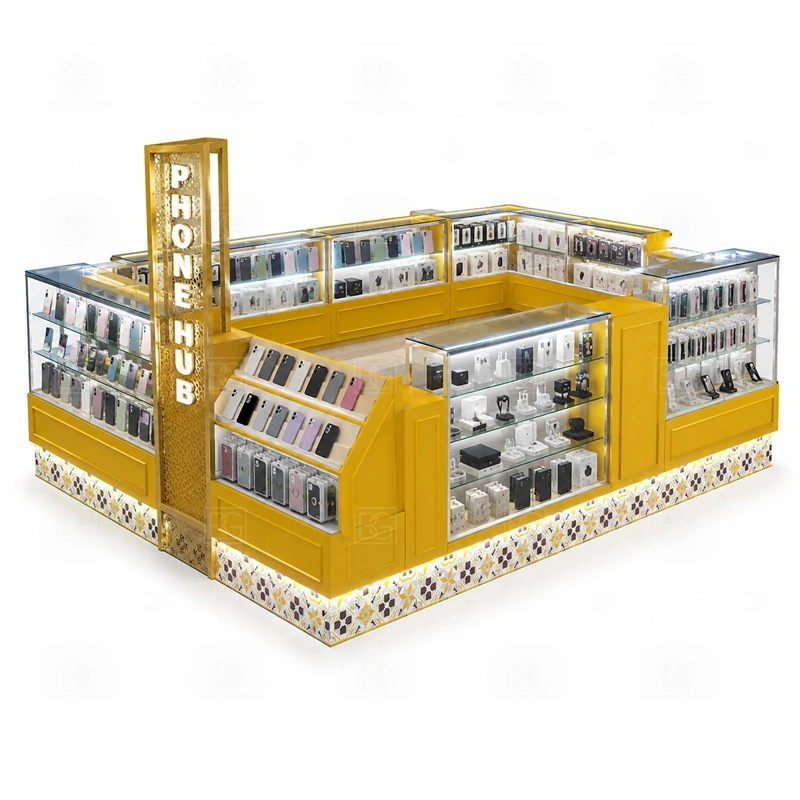 Modern Cell Phone Display Counter Design with a modern phone kiosk with cleaner lines, organized display zones, and a simplified customer-facing layout shown in the modern cell phone display counter design product photos for counter-based phone display and checkout