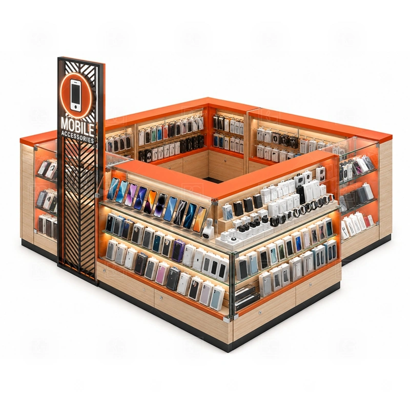 Modern Phone Case Kiosk Manufacturer with a modern phone kiosk with cleaner lines, organized display zones, and a simplified customer-facing layout shown in the modern phone case kiosk manufacturer product photos for phone case merchandising and accessory add-on sales