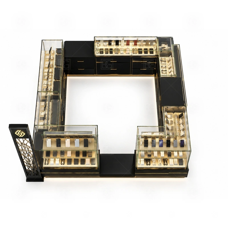 Modern Phone Repair Kiosk with Lockable Storage storage detail for lockable lower cabinets, divided drawers, and staff-only stock access for safer daily operation shown in the modern phone repair kiosk with lockable storage product photos, with a stronger first impression at browsing distance plus practical checkout close to the display