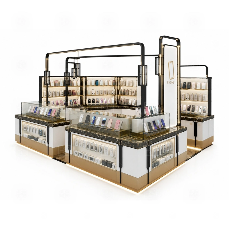 Open Display Cell Phone Kiosk and Accessories Display service area for quick product selection, checkout, packaging, and replenishment during walk-by traffic shown in the open display cell phone kiosk and accessories display product photos; the kiosk can follow repair service counter, device handoff area, and lockable tool storage