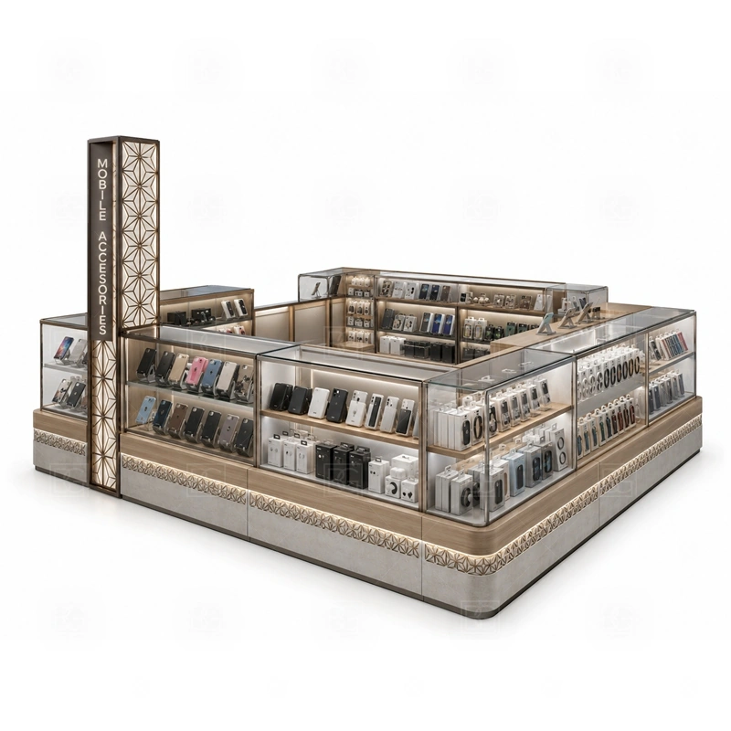 Premium Cell Phone Display Counter Display Counter with a higher-spec phone kiosk with stronger display presence, coordinated lighting, and more finished customer-facing surfaces shown in the premium cell phone display counter display counter product photos for counter-based phone display and checkout