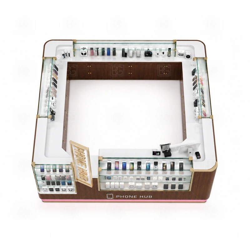 Premium Mobile Accessories Kiosk Manufacturer storage detail for secure staff-side storage hidden behind a cleaner premium customer view shown in the premium mobile accessories kiosk manufacturer product photos, with a stronger first impression at browsing distance plus practical checkout close to the display