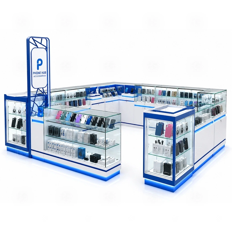 Premium Phone Repair Kiosk Design showing a refined display and service route with clear customer counters and practical back-of-counter operation shown in the premium phone repair kiosk design product photos, with a customer side that stays visually tidy even when staff are restocking or packing orders