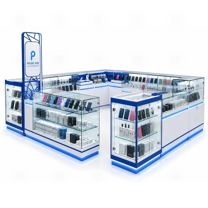 Premium Phone Repair Kiosk Design service area for customer consultation, product demo, checkout, pickup, and careful handoff of higher-value items shown in the premium phone repair kiosk design product photos; the kiosk can follow repair service counter, device handoff area, and lockable tool storage