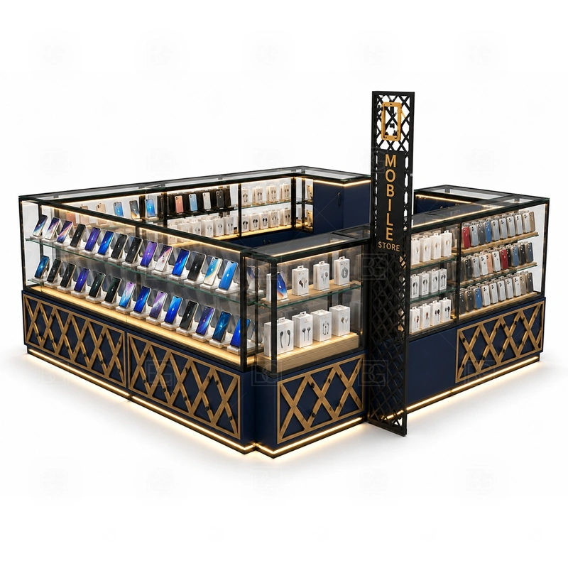 Repair Service Phone Accessories Kiosk with LED Signage service area for device intake, repair consultation, testing, payment, pickup, and accessory recommendation shown in the repair service phone accessories kiosk with led signage product photos; the kiosk can follow repair service counter, device handoff area, and lockable tool storage
