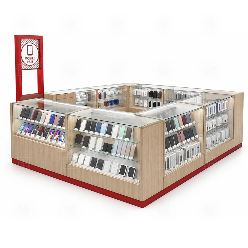 Repair Service Retail Phone Kiosk for Retail Business with a repair-service phone kiosk with customer consultation counter, accessory display, and practical tool storage shown in the repair service retail phone kiosk for retail business product photos for repair service and phone accessory sales