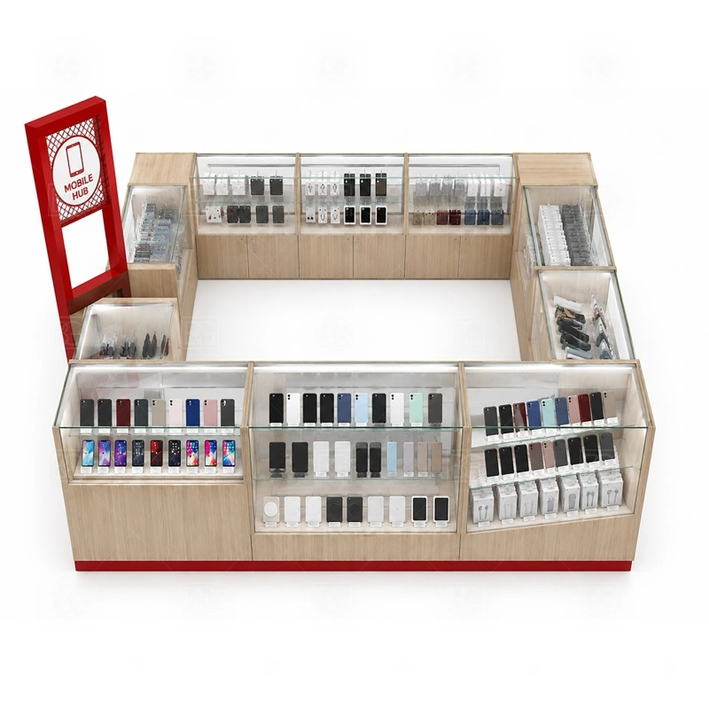 Repair Service Retail Phone Kiosk for Retail Business storage detail for lockable tool drawers, part storage, device handoff space, and cable management hidden from customers shown in the repair service retail phone kiosk for retail business product photos, with a layout that can be checked against lease drawings before production begins