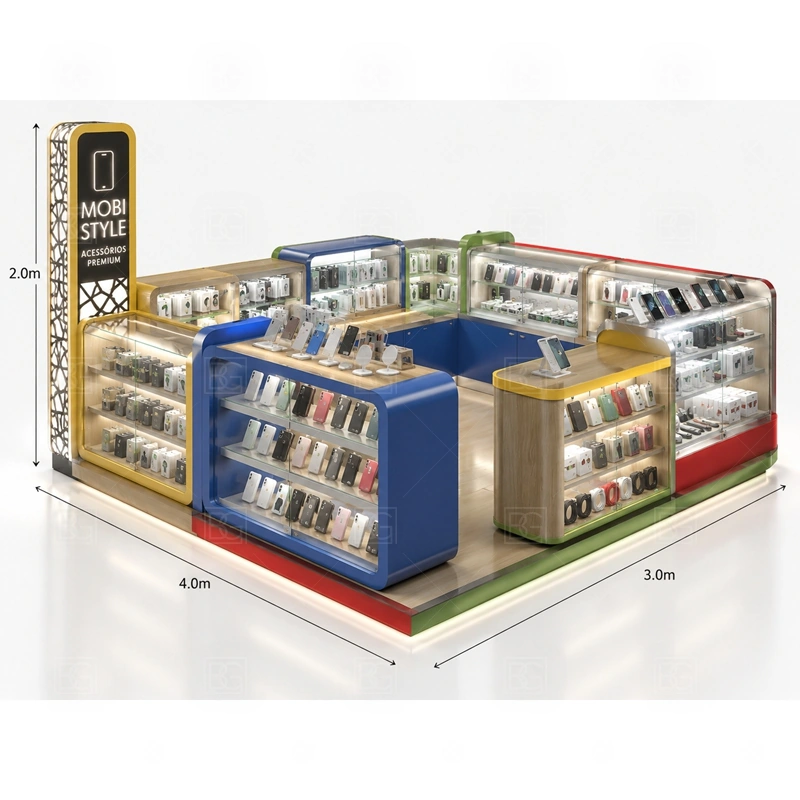 Repair Service Shopping Mall Phone Kiosk with Repair Counter with a repair-service phone kiosk with customer consultation counter, accessory display, and practical tool storage shown in the repair service shopping mall phone kiosk with repair counter product photos for repair service and phone accessory sales