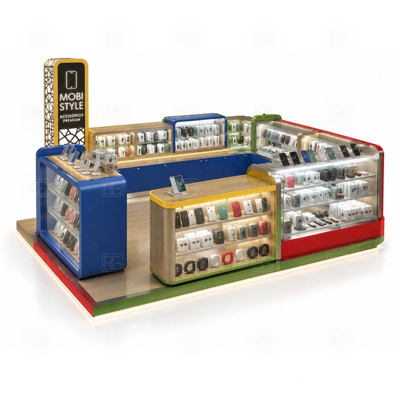 Repair Service Shopping Mall Phone Kiosk with Repair Counter service area for repair intake, device handoff, testing, POS, and accessory recommendation at a dedicated counter shown in the repair service shopping mall phone kiosk with repair counter product photos; the kiosk can follow repair service counter, device handoff area, and lockable tool storage