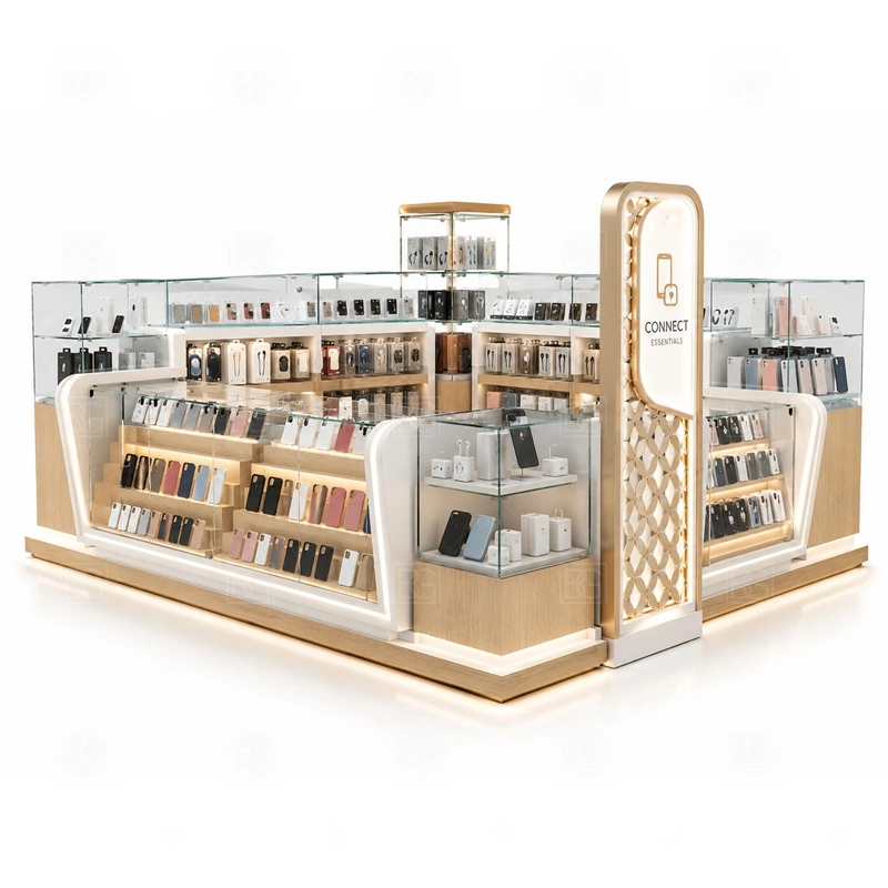 Retail Mobile Phone Kiosk Manufacturer with a daily-retail phone kiosk with practical accessory display, checkout counters, and reliable storage planning shown in the retail mobile phone kiosk manufacturer product photos for mobile phone and accessory retail