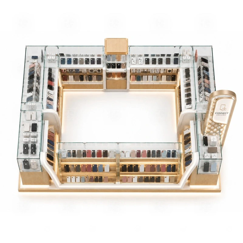 Retail Mobile Phone Kiosk Manufacturer storage detail for durable base storage and lockable drawers for daily inventory handling shown in the retail mobile phone kiosk manufacturer product photos, with front-facing customer movement with staff work kept behind the display line