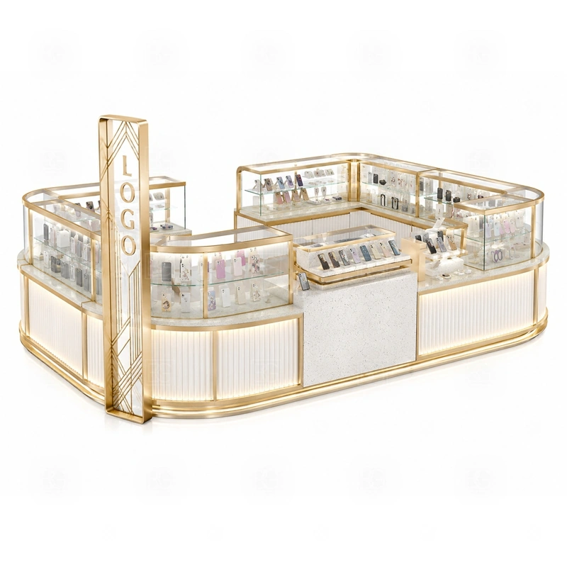 Shopping Mall Phone Case Kiosk and Accessories Display with an accessory-focused kiosk with dense wall merchandising, glass counter protection, and quick-browse front shelves shown in the shopping mall phone case kiosk and accessories display product photos for phone case merchandising and accessory add-on sales