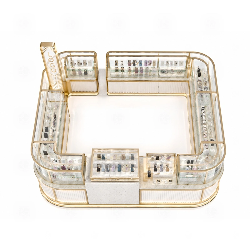 Shopping Mall Phone Case Kiosk and Accessories Display storage detail for divided lower cabinets for high-turnover cases, cables, protectors, and spare display stock shown in the shopping mall phone case kiosk and accessories display product photos, with a layout that can be checked against lease drawings before production begins