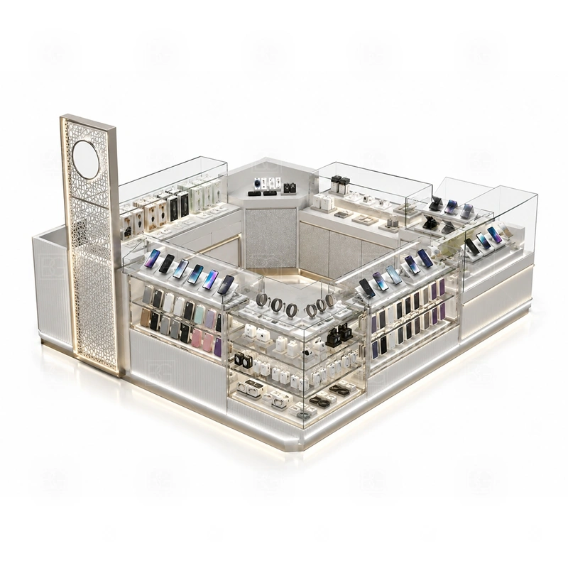 Turnkey Cell Phone Display Counter for Sale display detail for ready-planned showcases, wall displays, accessory zones, and front counters based on the intended product mix shown in the turnkey cell phone display counter for sale product photos; the product photos also emphasize phone accessory displays, glass counters, and small product shelving