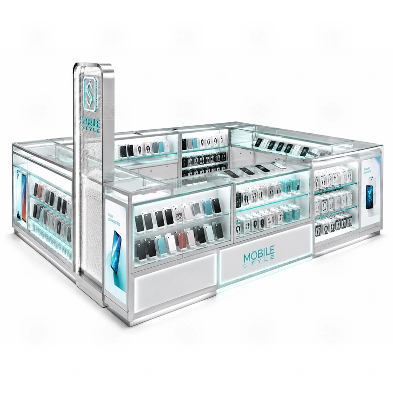 Turnkey Cellphone Accessories Kiosk Manufacturer showing a complete layout package that connects display areas, service counters, checkout, storage, and installation sections shown in the turnkey cellphone accessories kiosk manufacturer product photos, with a layout that can be checked against lease drawings before production begins