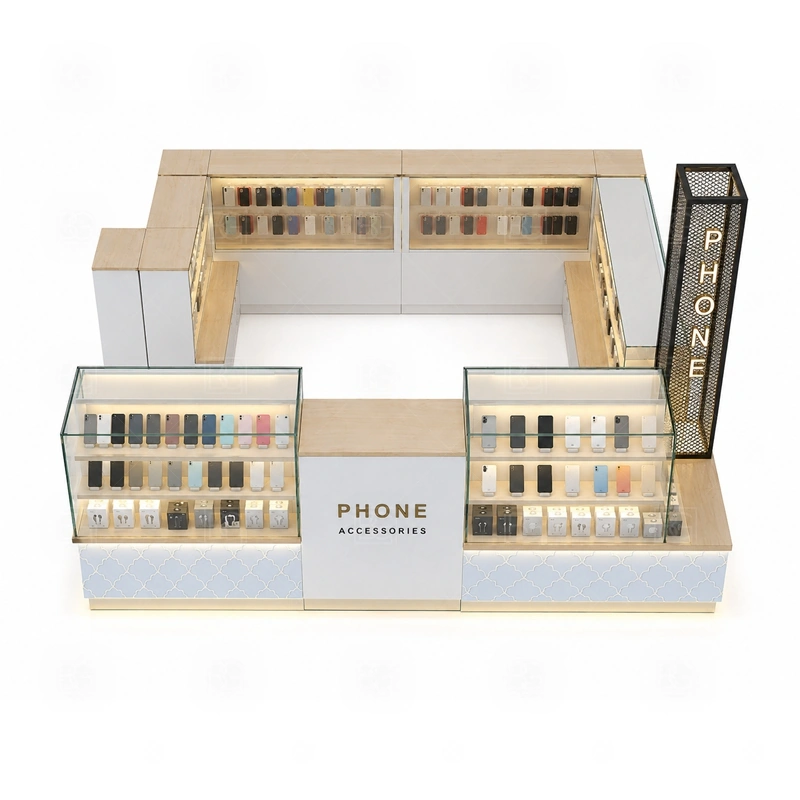 Turnkey Phone Case Kiosk Design storage detail for divided drawers and under-counter stock for case sizes, fast-moving colors, and small accessories shown in the turnkey phone case kiosk design product photos, with a stronger first impression at browsing distance plus practical checkout close to the display