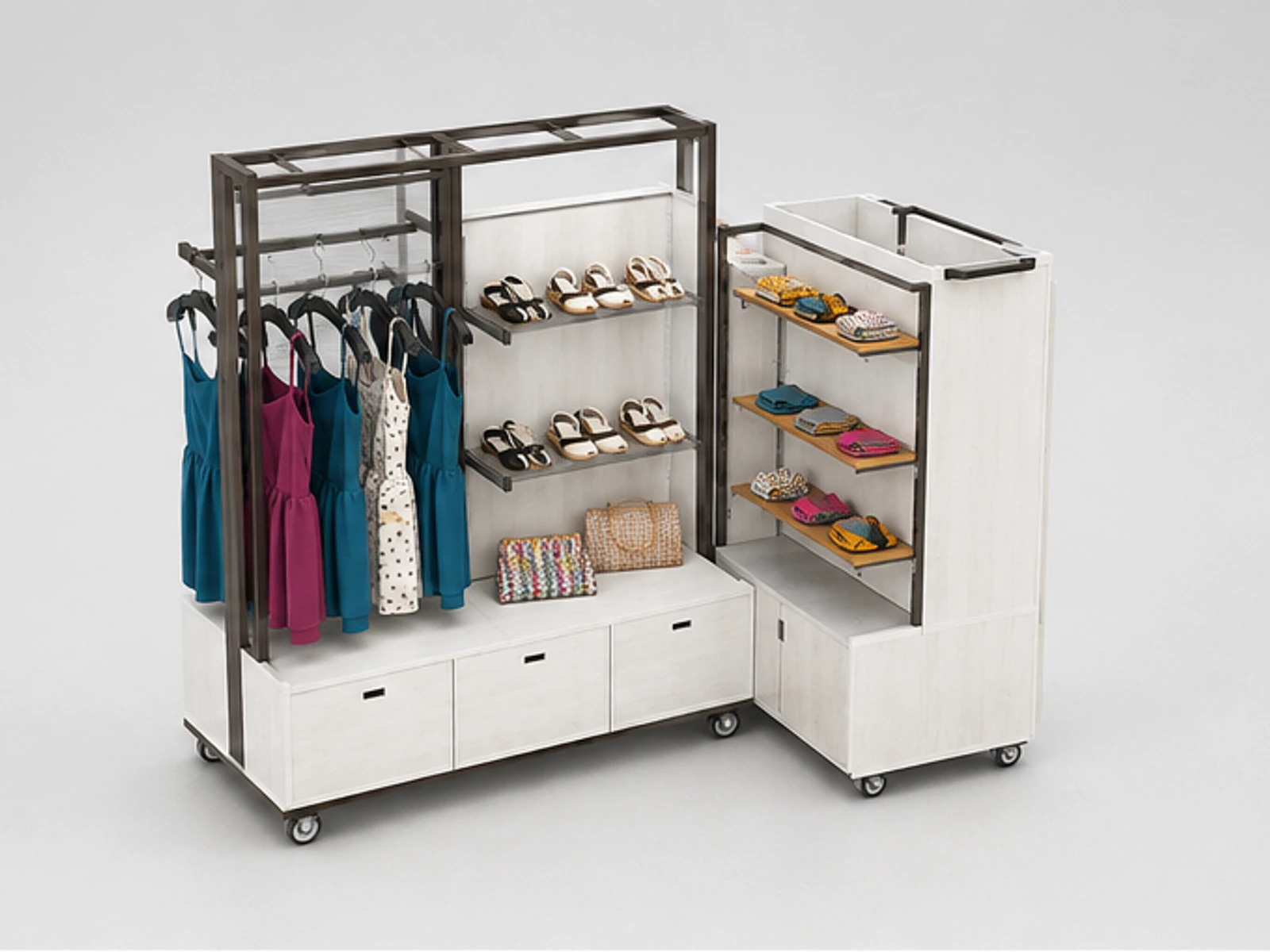 3m by 2m mall retail clothing kiosk accessories display stand share you angled clothing display view