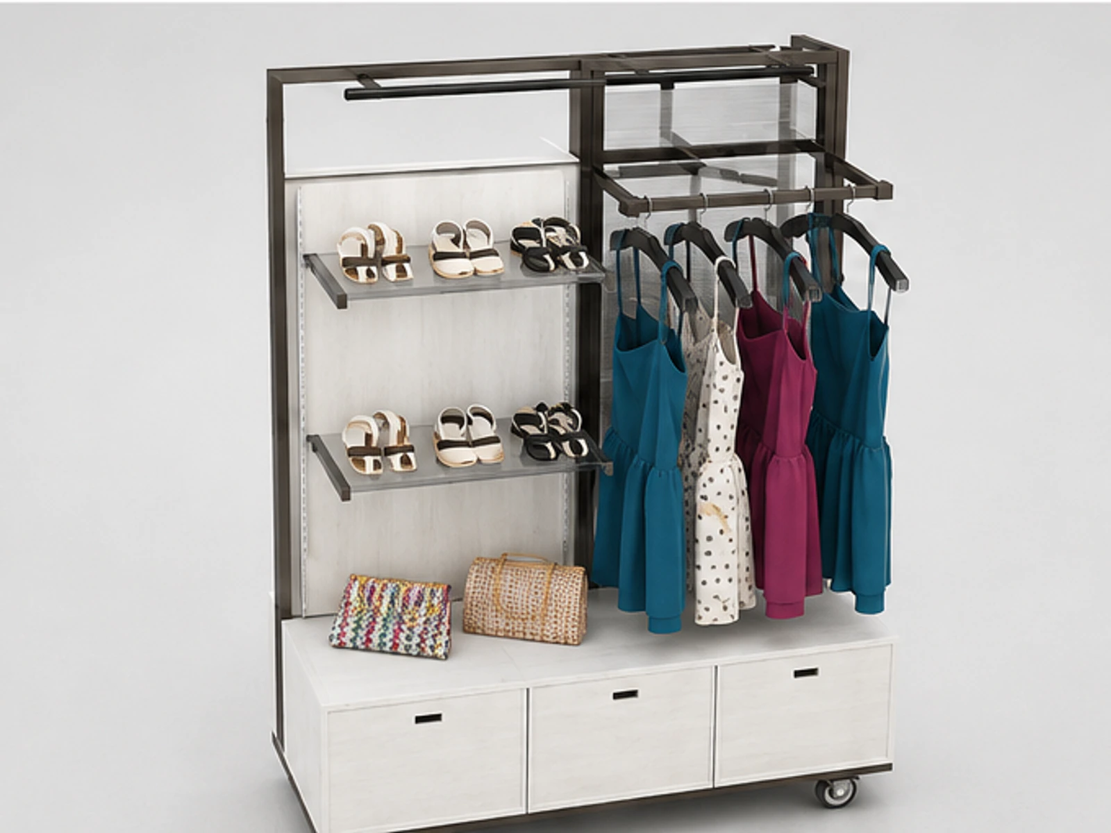 3m by 2m mall retail clothing kiosk accessories display stand share you garment rails and shelving view