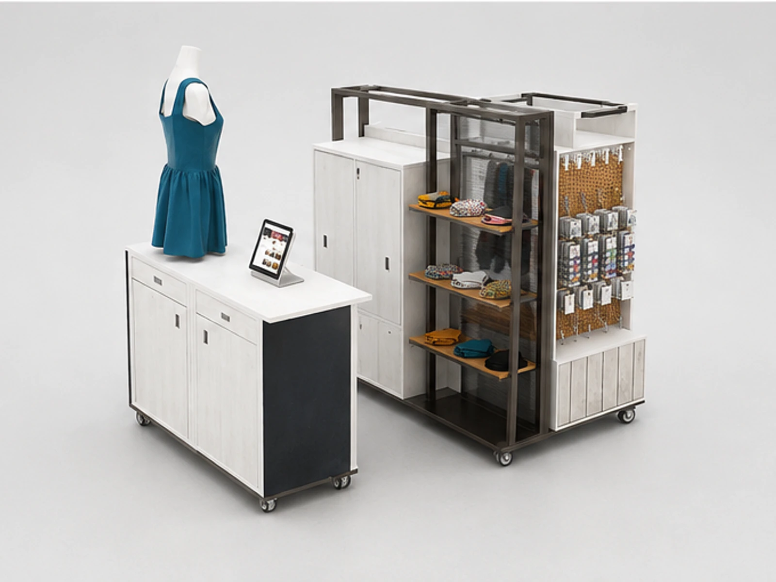 3m by 2m mall retail clothing kiosk accessories display stand share you staff storage and checkout detail