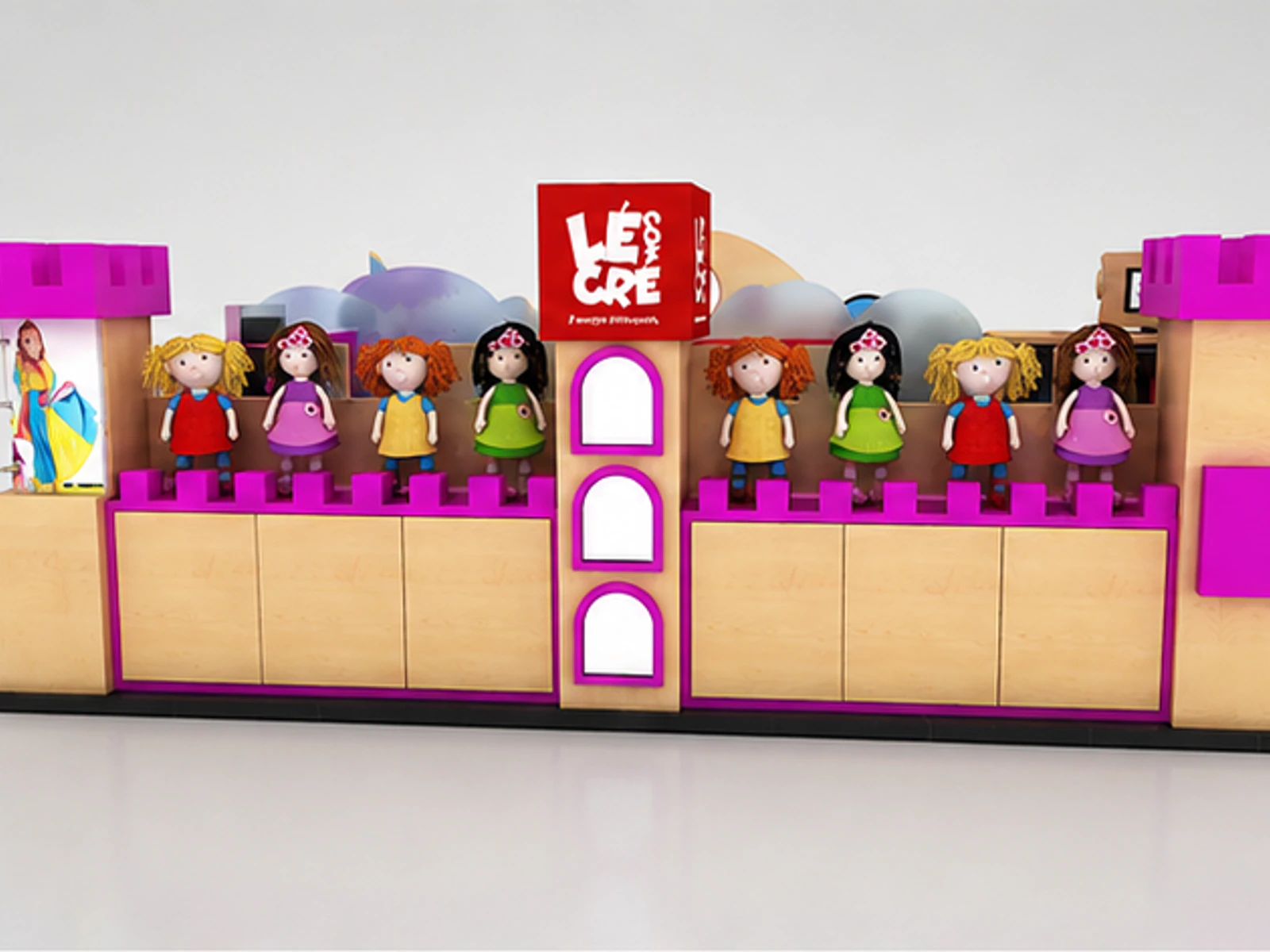 5m by 2m fantastic kids clothes display stand children clothes display kiosk for sale main mall-facing view