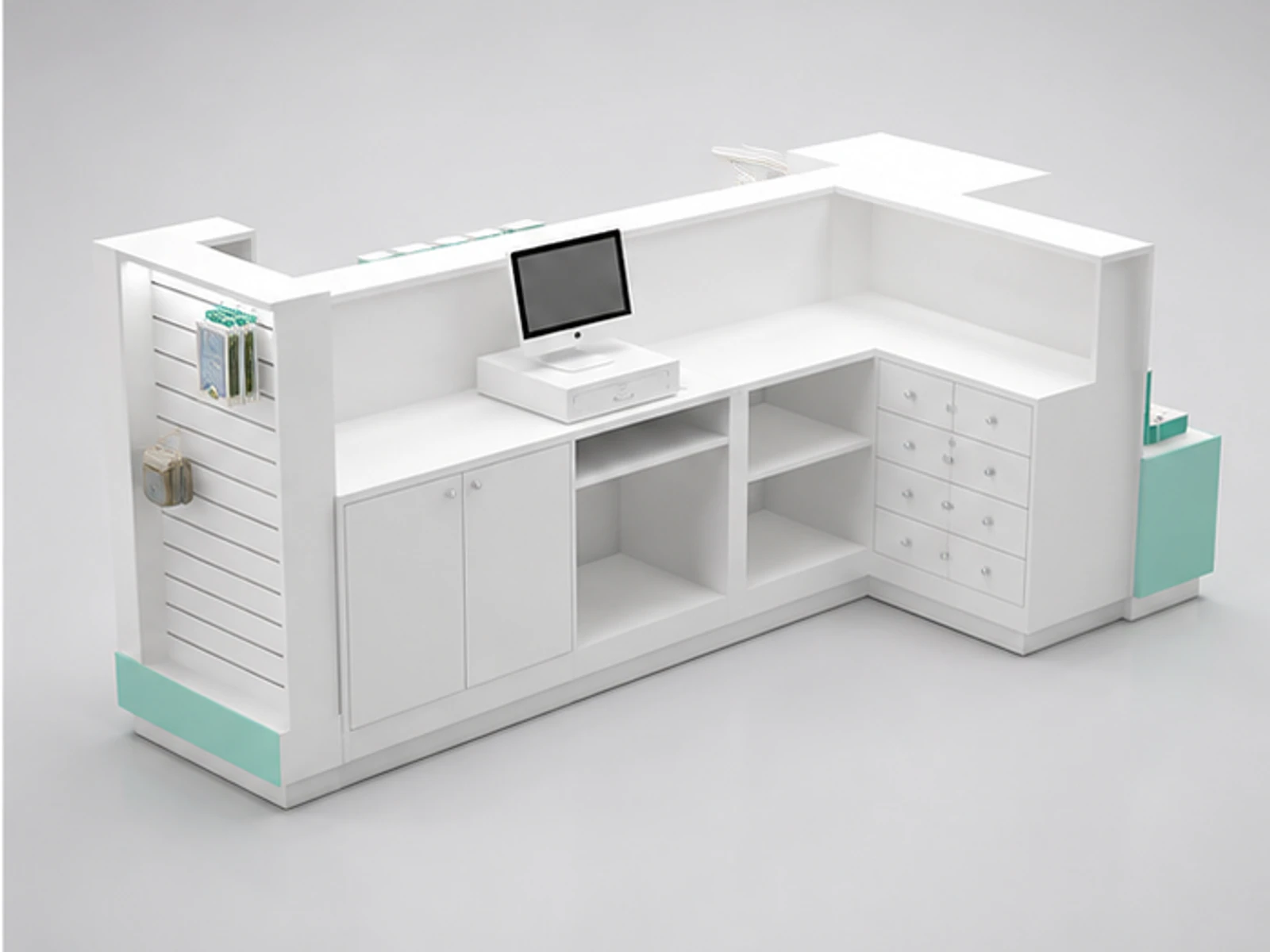 Baby Clothing Kiosk Baby Clothes Showcase Custom Suits Baby Display Counter staff storage and checkout detail