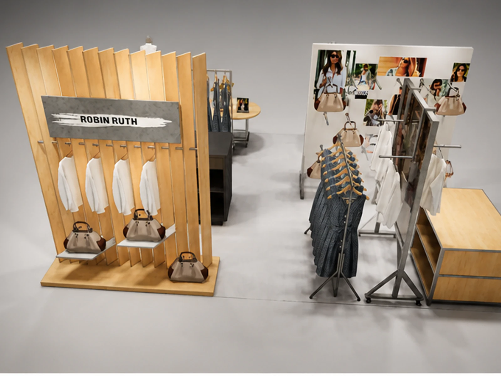 Clothing display kiosk clothing shop display furniture clothing display rack for sales main mall-facing view