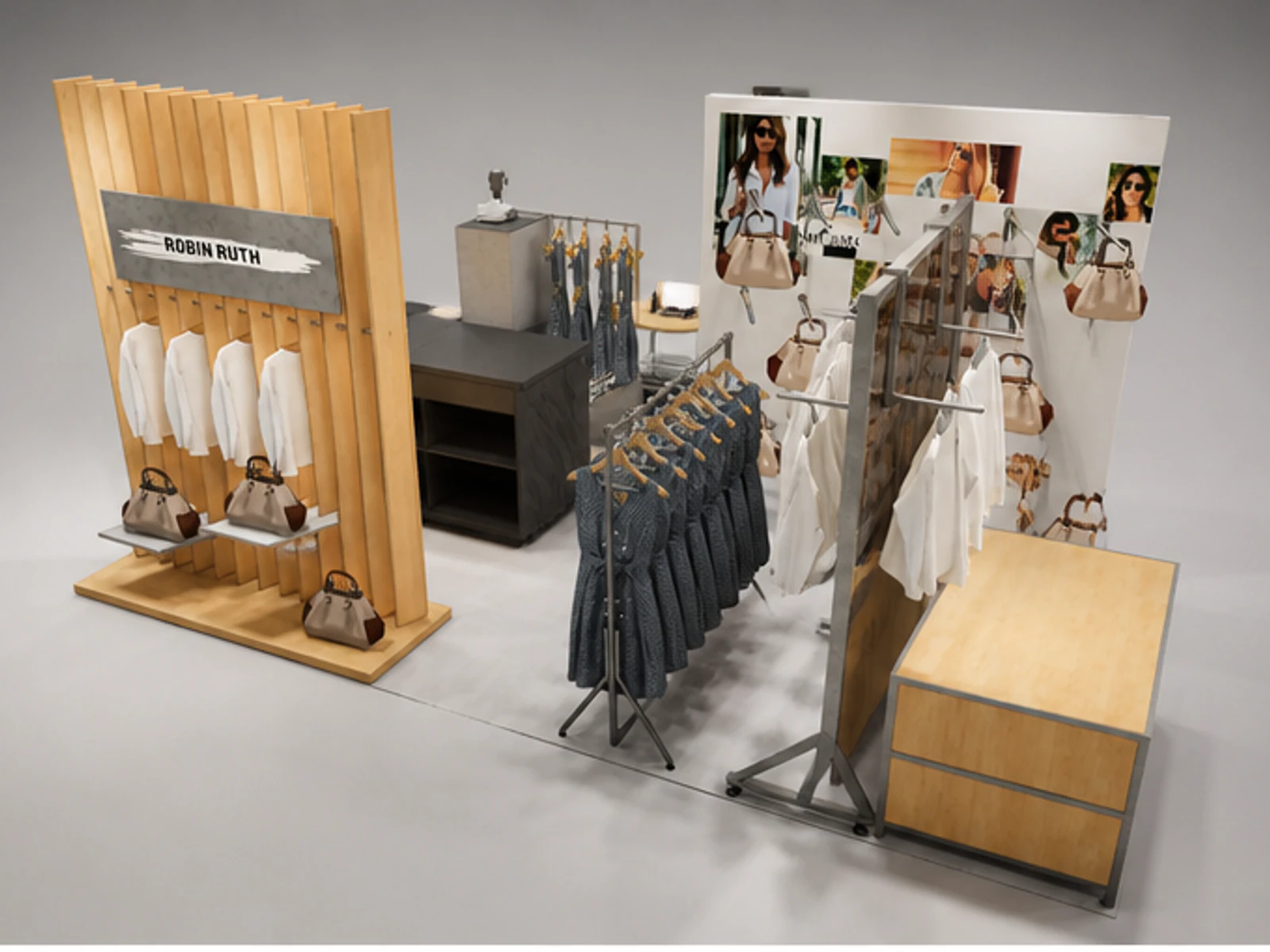 Clothing display kiosk clothing shop display furniture clothing display rack for sales angled clothing display view