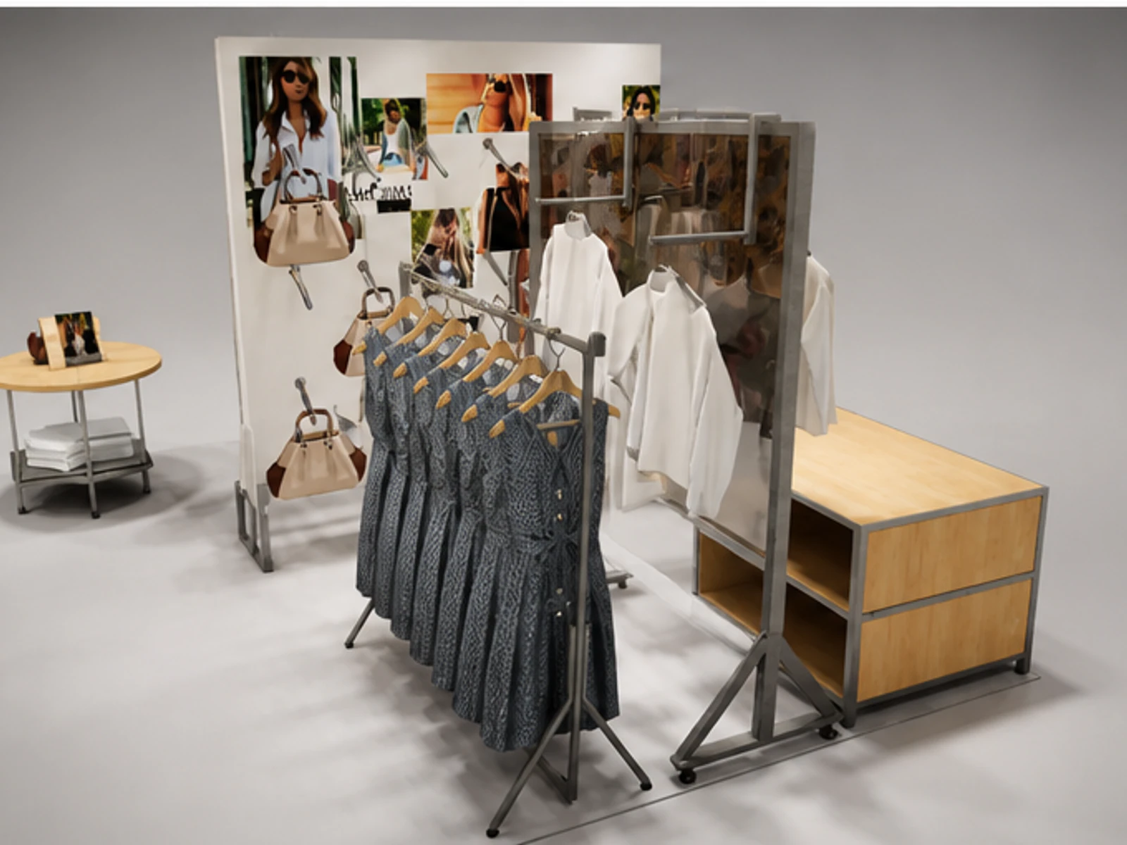 Clothing display kiosk clothing shop display furniture clothing display rack for sales garment rails and shelving view