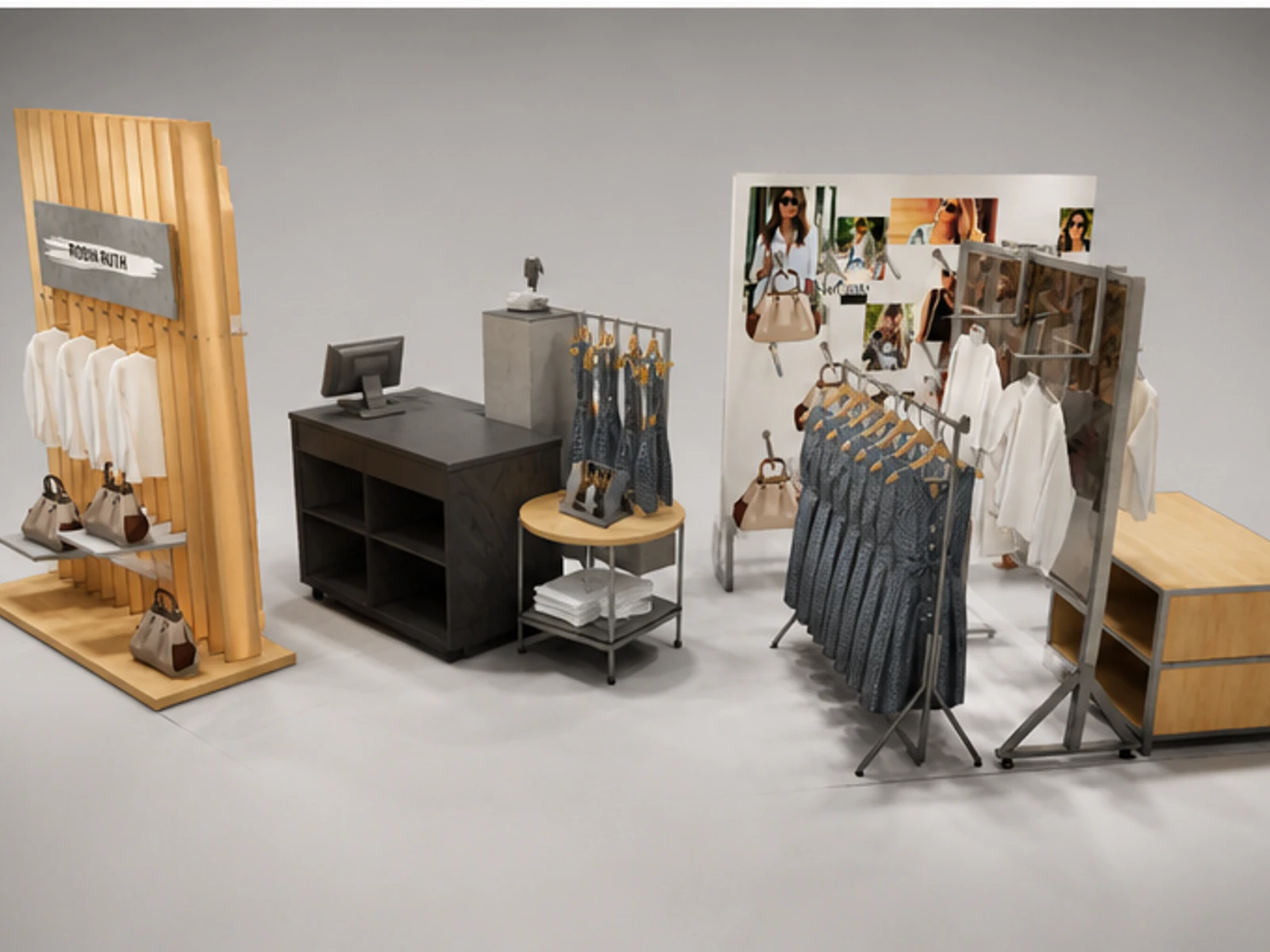 Clothing display kiosk clothing shop display furniture clothing display rack for sales staff storage and checkout detail