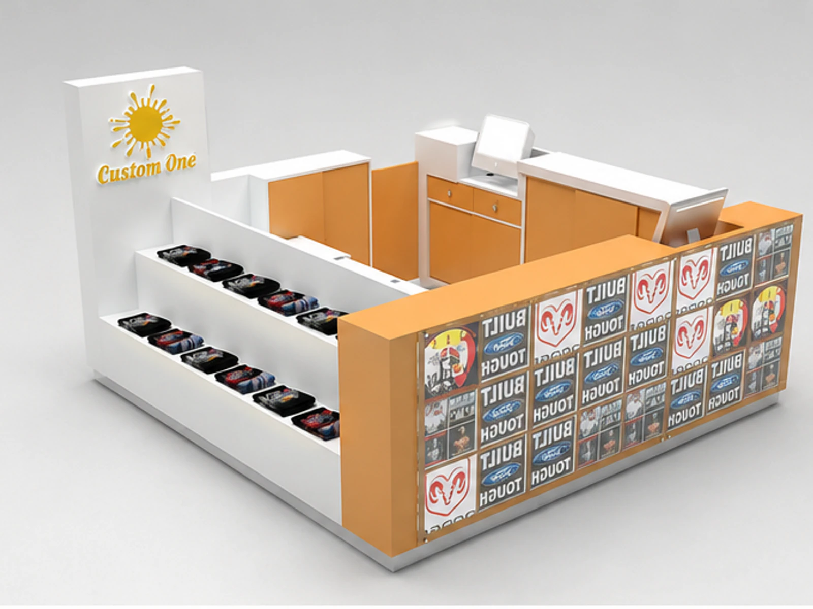 Clothing Kiosk & T-shirt Display Stand for Hat Display Showcase in Retail Store for Sale main mall-facing view