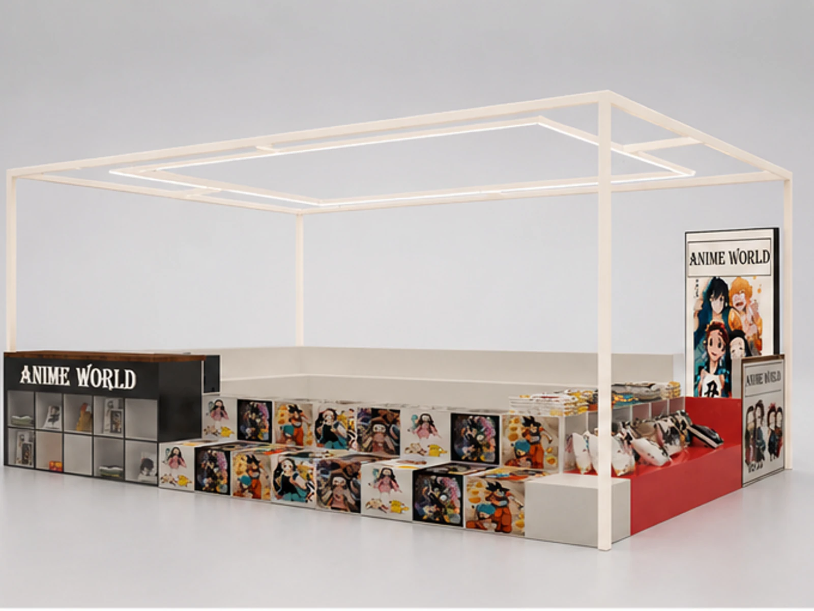 Custom Cartoon Pattern Pillow Clothing Service Kiosk Use In Mall main mall-facing view
