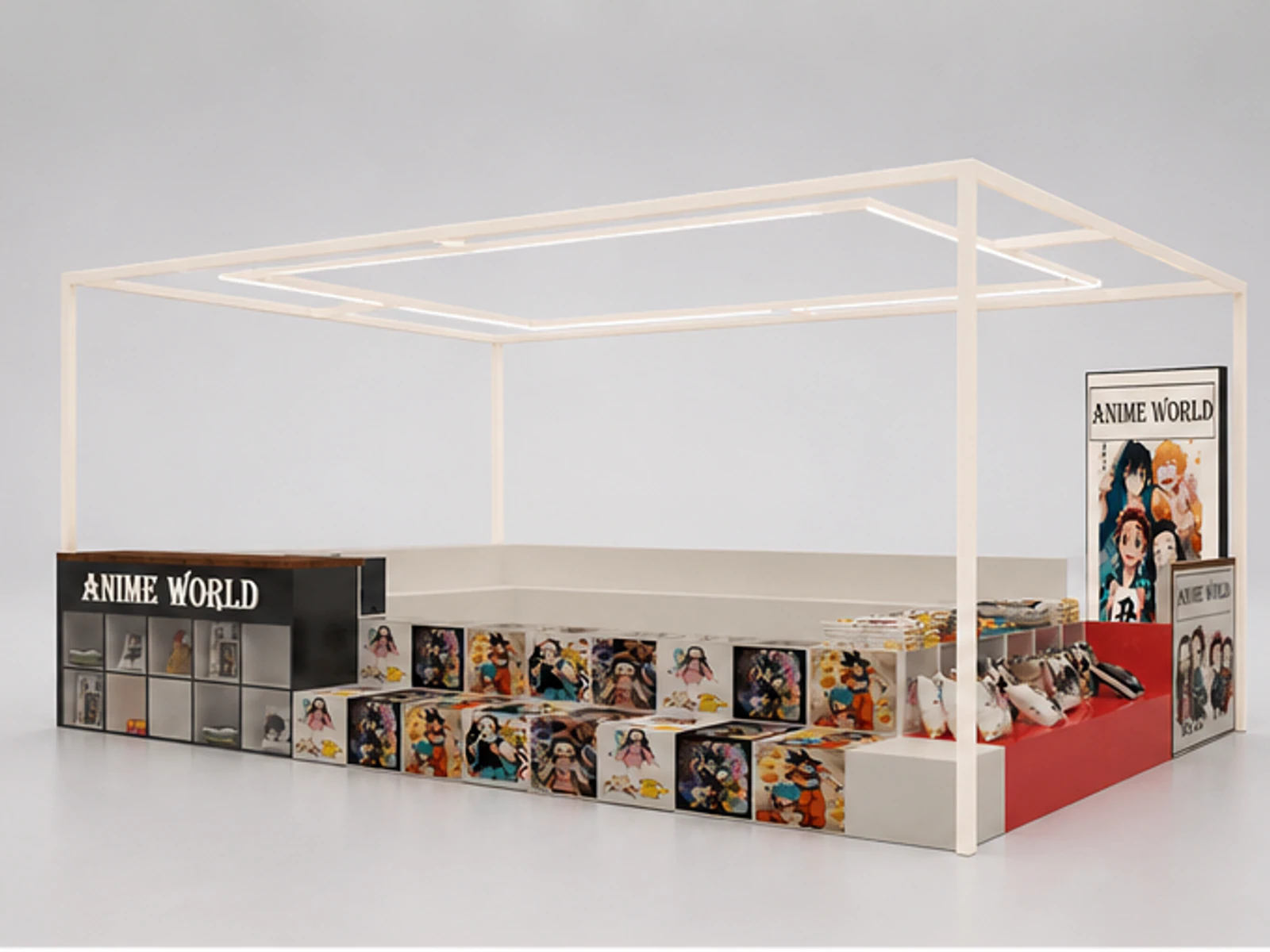 Custom Cartoon Pattern Pillow Clothing Service Kiosk Use In Mall angled clothing display view