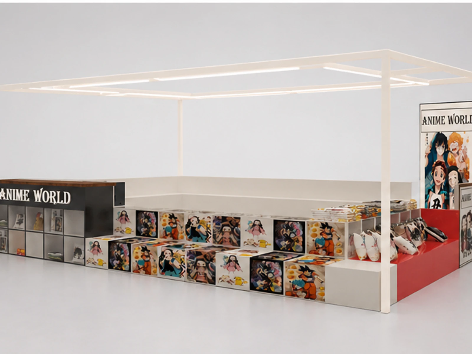 Custom Cartoon Pattern Pillow Clothing Service Kiosk Use In Mall garment rails and shelving view