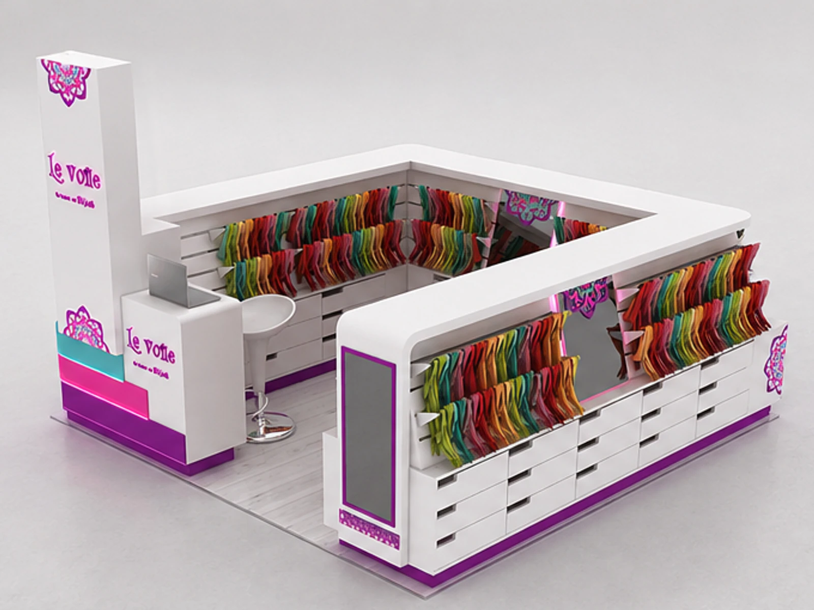 Custom Shopping Mall Scarf Kiosk Design With Large Capacity main mall-facing view