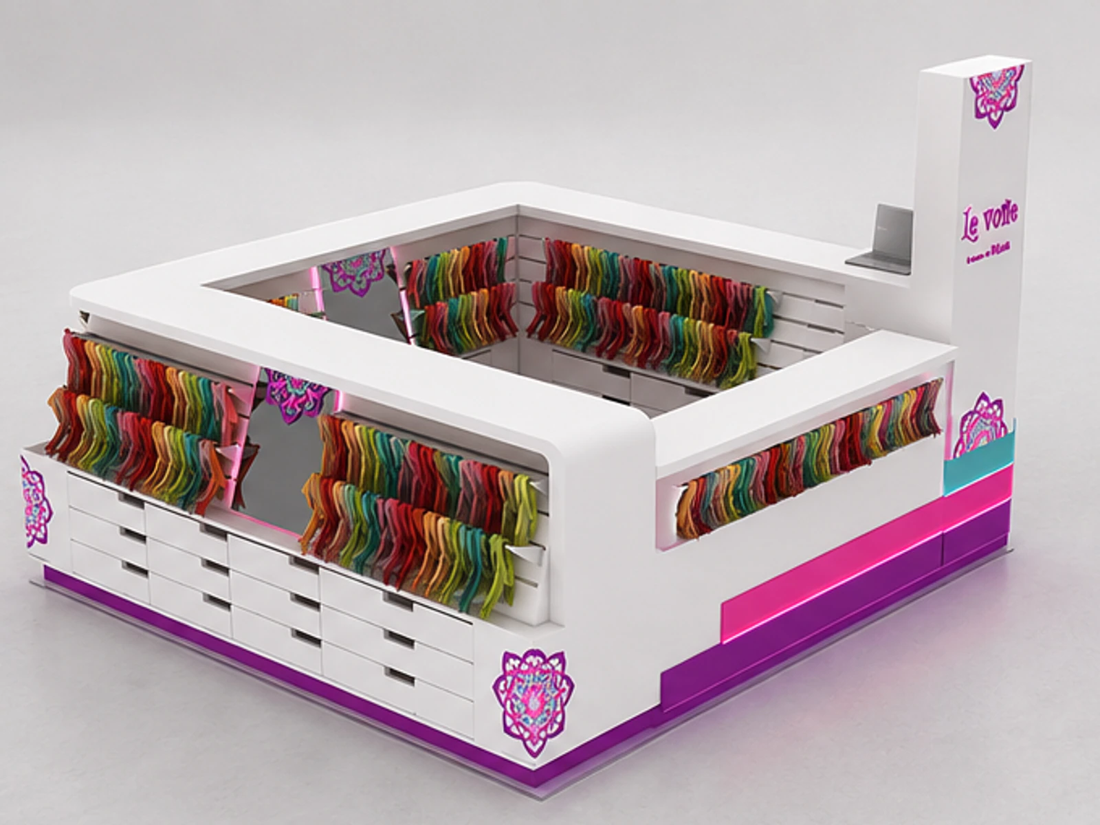 Custom Shopping Mall Scarf Kiosk Design With Large Capacity angled clothing display view