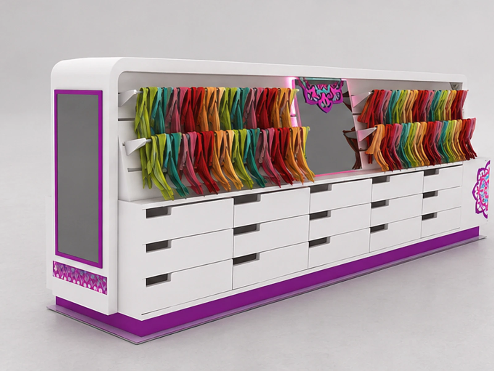 Custom Shopping Mall Scarf Kiosk Design With Large Capacity garment rails and shelving view