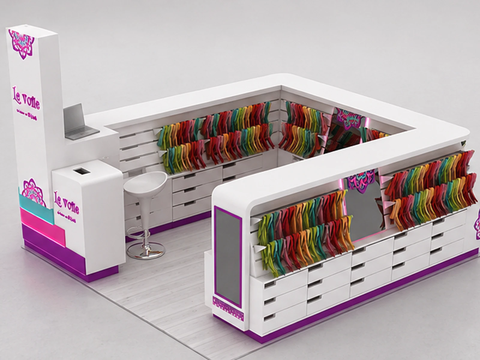 Custom Shopping Mall Scarf Kiosk Design With Large Capacity staff storage and checkout detail