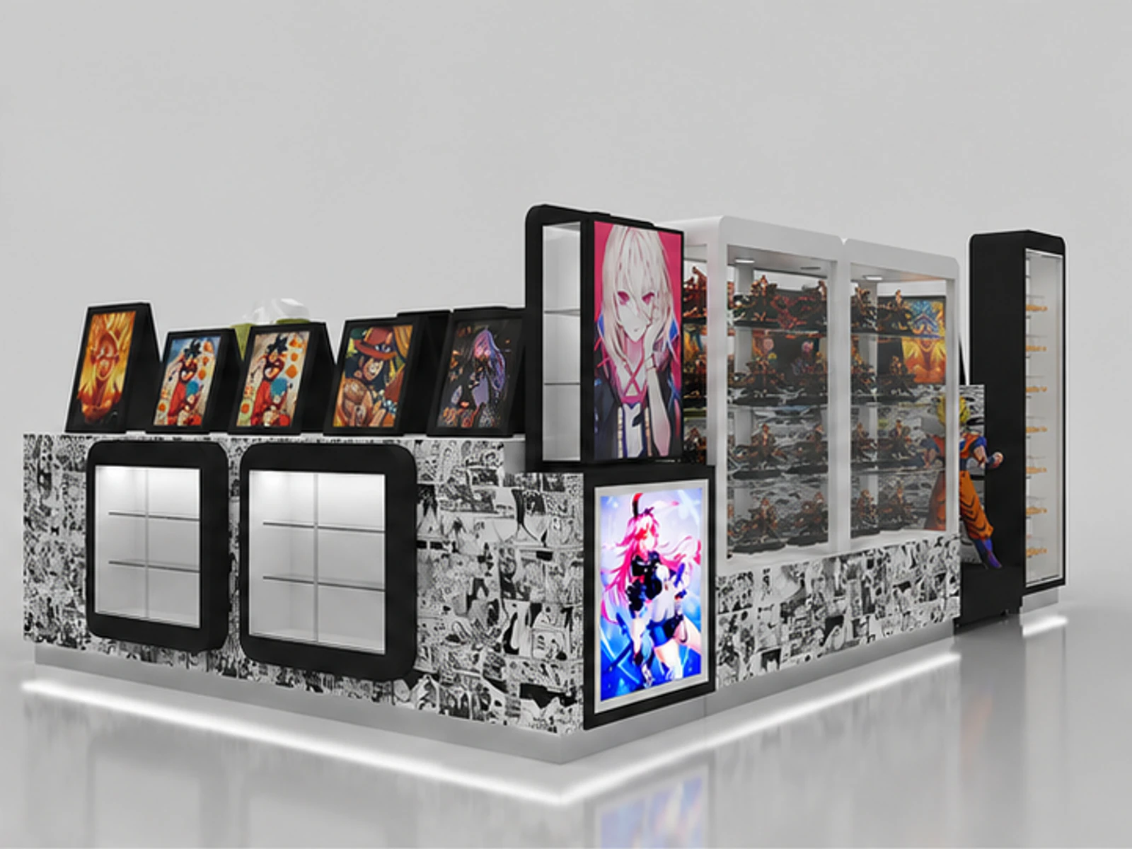 Custom T-shirt Kiosk Clothing Kiosk Display Counter in Store for Sale angled clothing display view