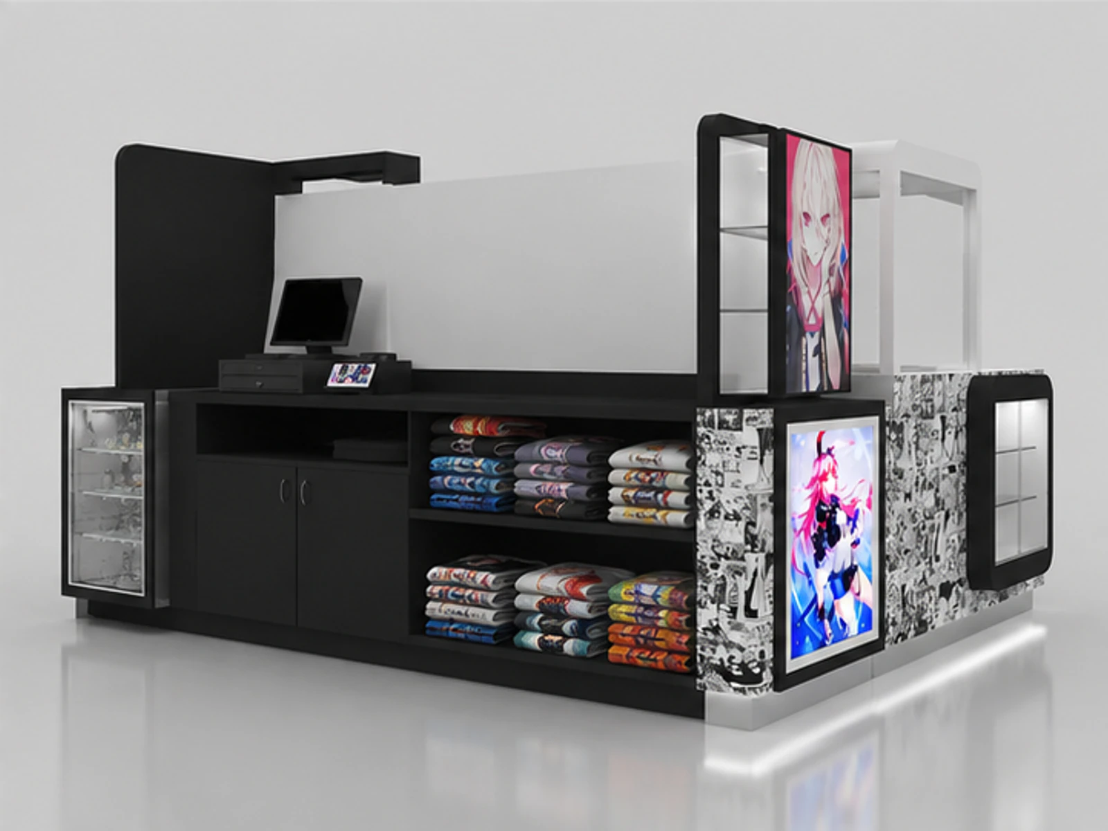 Custom T-shirt Kiosk Clothing Kiosk Display Counter in Store for Sale staff storage and checkout detail