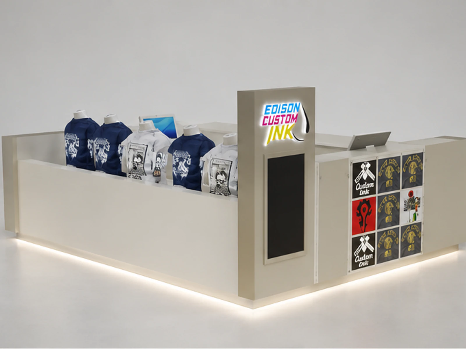 Customized T-shirt Kiosk Retail Clothing Cabinet | Retail Wooden Showcase to Miami angled clothing display view