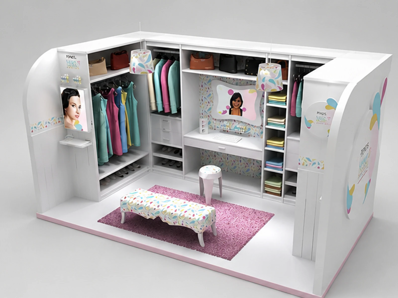 Fantasy Themed Clothing Kiosk Design Unique Handbag Booth for Mall on Sale main mall-facing view
