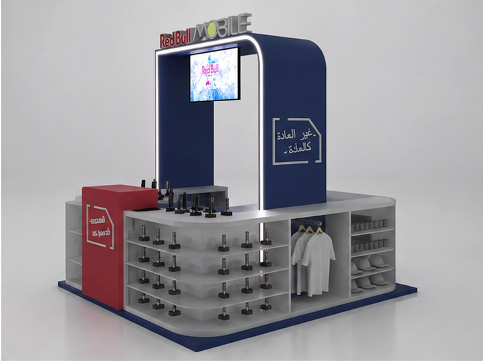 Fashion Retail Hat Display Booth Grocery Cap Clothing Custom Kiosk angled clothing display view
