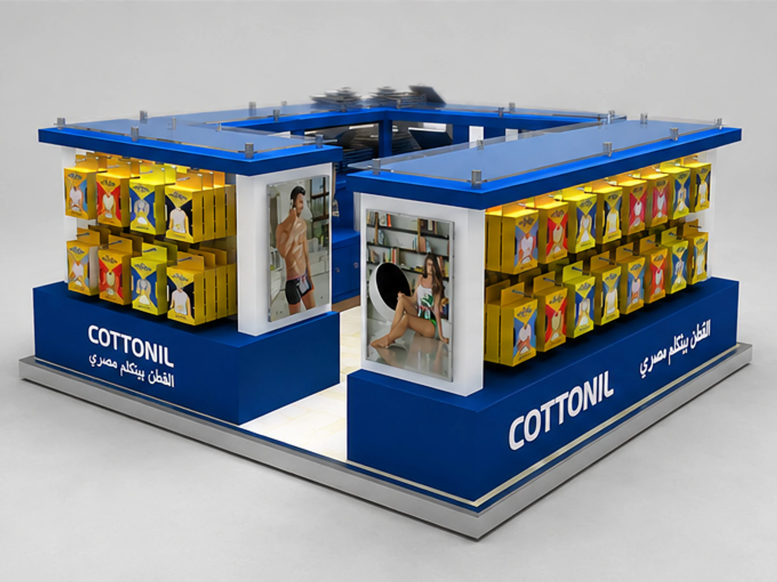 Functional underwear display kiosk clothes display booth used in mall for sale garment rails and shelving view